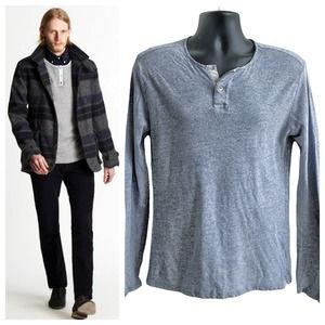 Bespoken Soft Knit Henley Shirt - Blue Donegal Melange - M